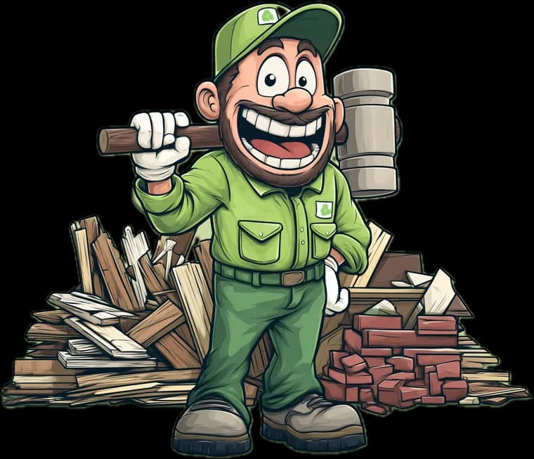 The Wight Waste mascot clearing timber and rubble in Freshwater
