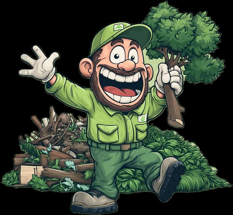 The Wight Waste mascot with a pile of cleared green waste and branches in Yarmouth