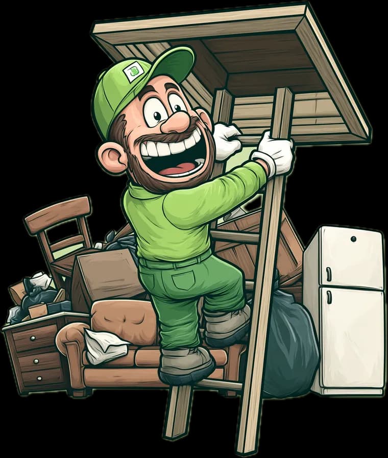 The Wight Waste mascot climbing a ladder into a loft in Cowes