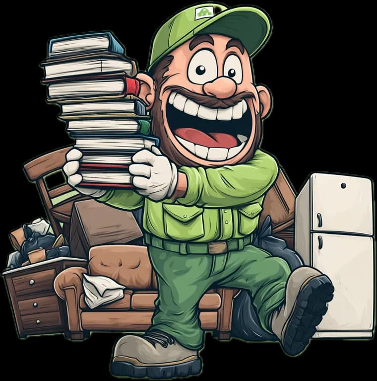 The Wight Waste mascot carrying books from a probate clearance in Ryde
