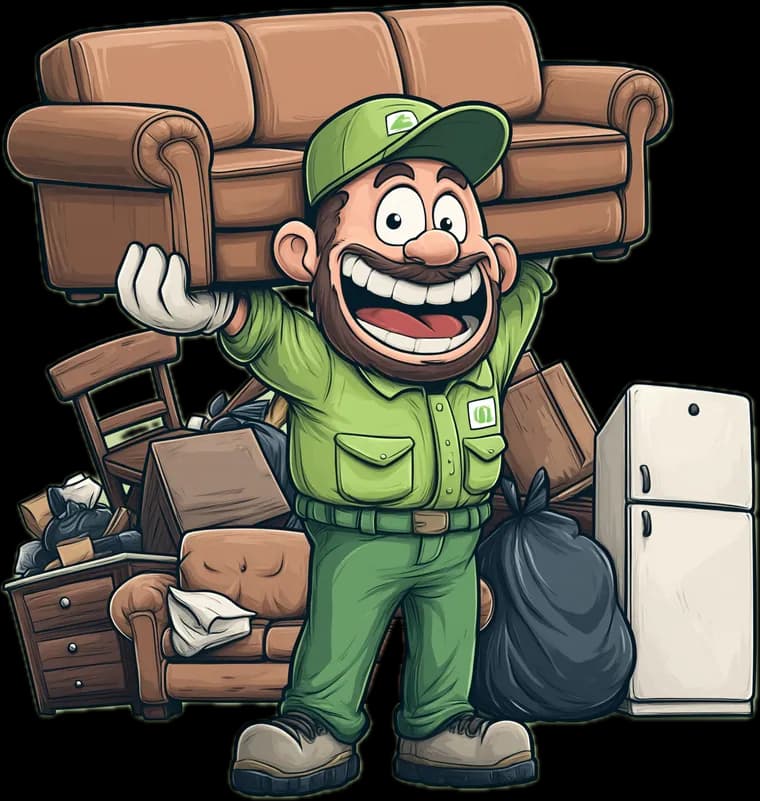 The Wight Waste mascot carrying a sofa away for removal in Bembridge